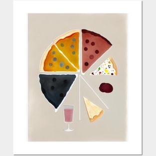 Minimalist Pizza and Wine Art Posters and Art